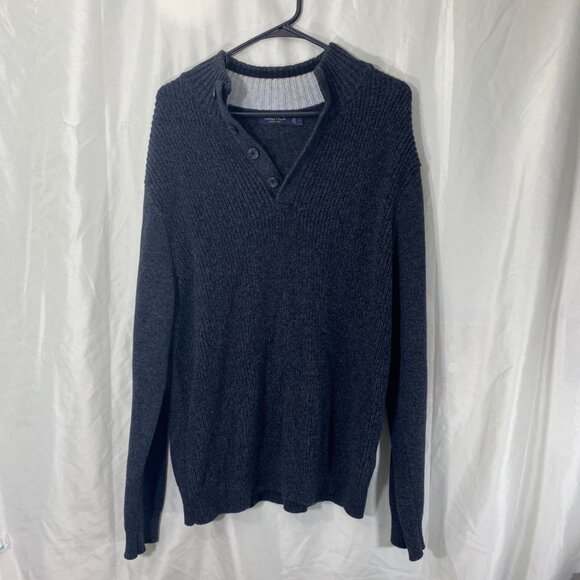 Nautica Mens Sweater Large Button Front Mock Neck Gray Knit Ribbed Cozy Casual - Picture 6 of 8